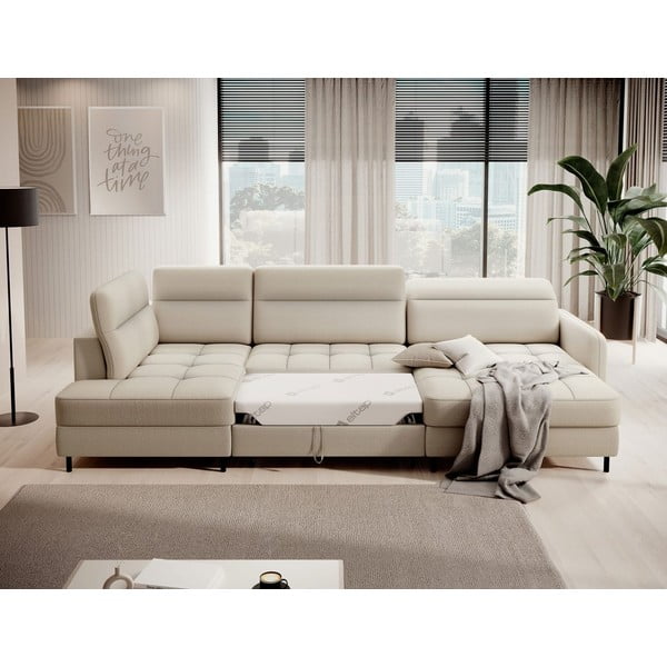 Béžová sametová rozkládací/s úložným prostorem rohová pohovka (levý roh/do "U") Berrto – ELTAP-image-4