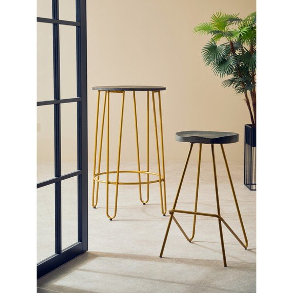 Barová stolička z jilmového dřeva ve zlaté barvě/v přírodní barvě (výška sedáku 78 cm) District – Premier Housewares-image-3