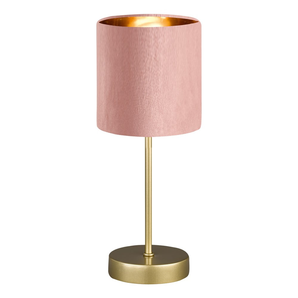 Kovová stolní lampa s textilním stínidlem v růžovo-zlaté barvě (výška 34 cm) Aura – Fischer & Honsel