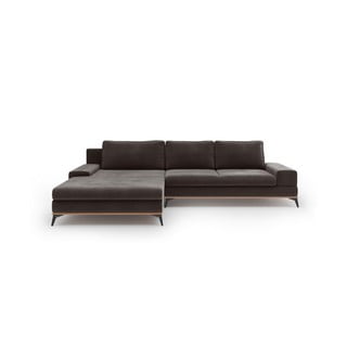 Tmavě hnědá rozkládací rohová pohovka se sametovým potahem Windsor & Co Sofas Astre, levý roh