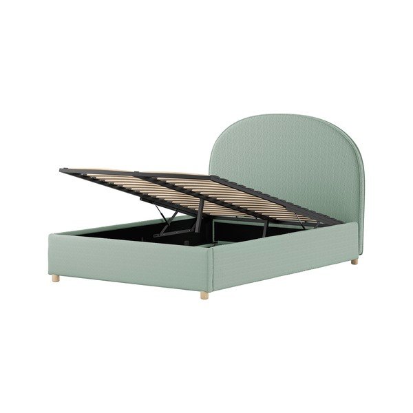 Zelená čalouněná dvoulůžková postel s úložným prostorem s roštem 140x200 cm Moon – Vipack-image-4