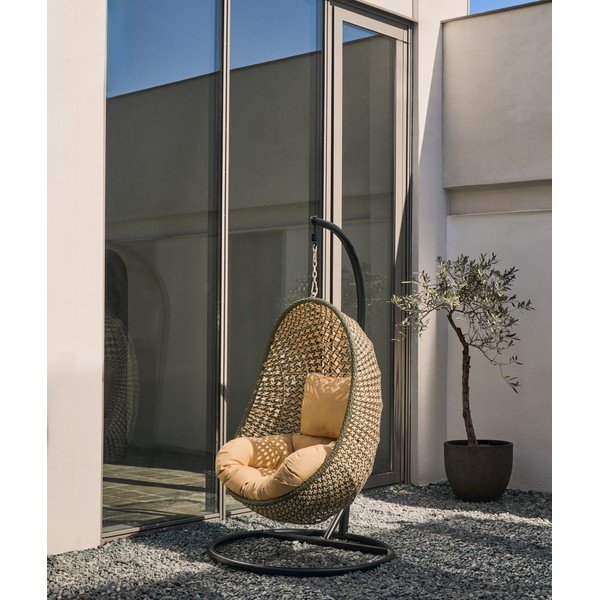 Zelené/v přírodní barvě polstrované závěsné zahradní křeslo Cira – Kave Home-image-1