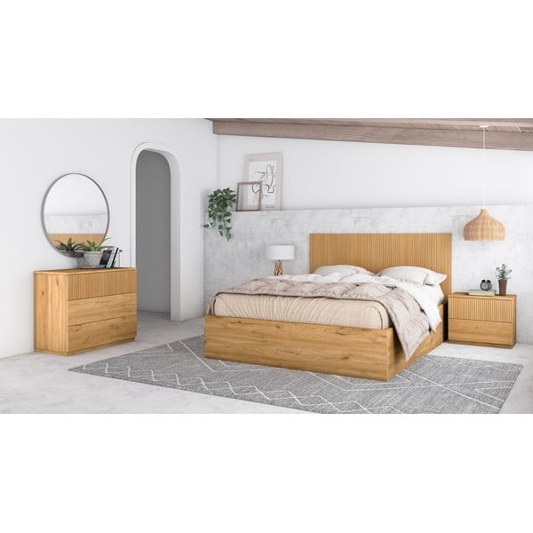 Nízká komoda v dekoru dubu v přírodní barvě 100x72 cm Rayana – Marckeric-image-1