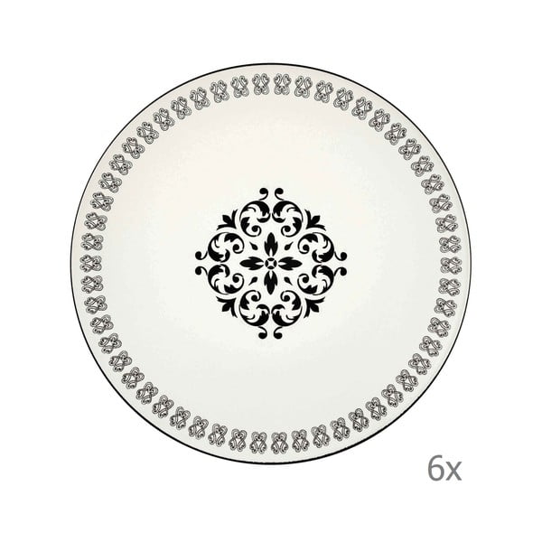 Sada 6 krémových porcelánových jídelních talířů s černým ornamentem Mia Libre Rosette, ⌀ 26 cm