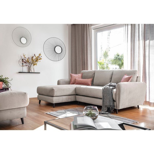 Béžová sametová rohová pohovka s podnožkou Miuform Cosy Claire, levý roh-image-4