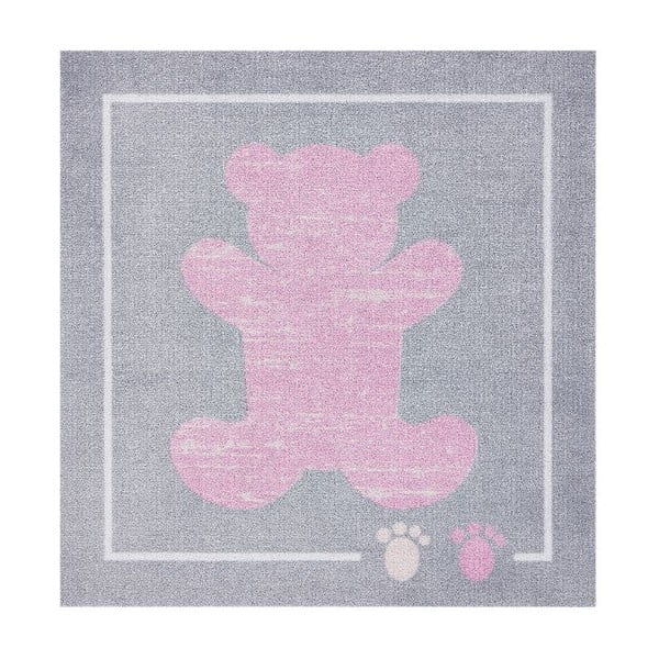 Dětský růžový-šedý koberec Zala Living Teddy, 100 x 100 cm