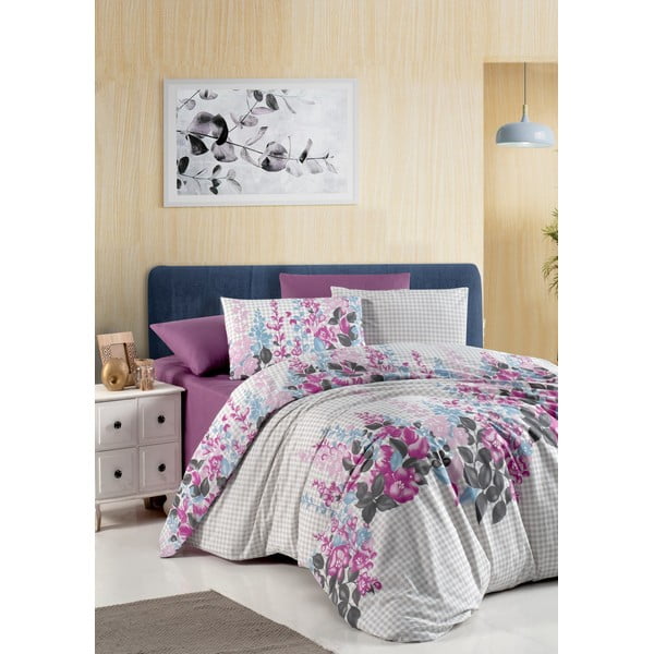 Fialovo-šedé povlečení na dvoulůžko z bavlny Renforcé 200x200 cm Neva – Mijolnir