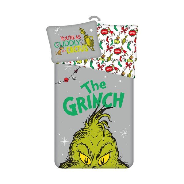 Zelené/šedé bavlněné dětské povlečení na jednolůžko 200x140 cm Grinch – Jerry Fabrics