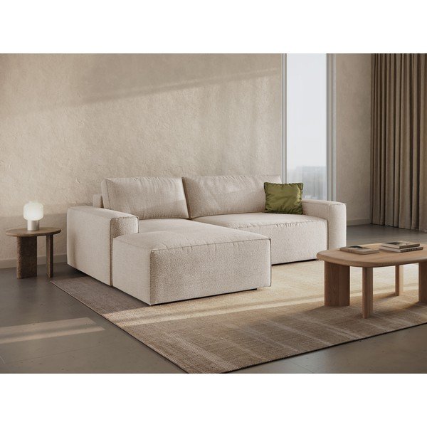 Béžová rozkládací rohová pohovka z textilie bouclé (levý roh) Jodie – Micadoni Home-image-1