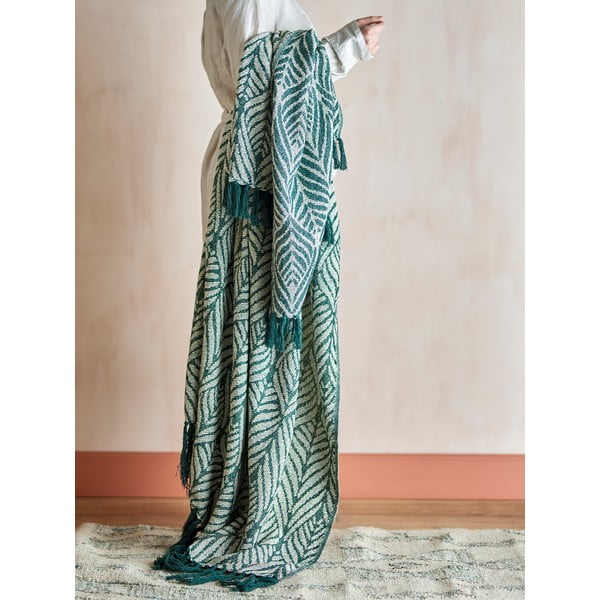 Zelená/béžová deka z recyklované bavlny 130x160 cm Ugento – Bloomingville-image-1