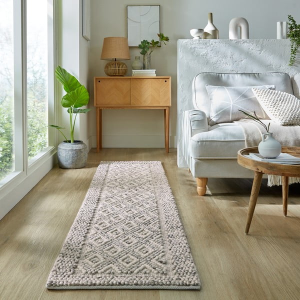 Šedý ručně tkaný běhoun s příměsí vlny 60x230 cm Minerals Diamond – Flair Rugs-image-1
