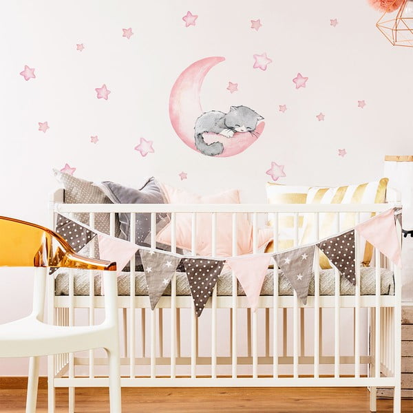 Růžové dětské samolepky na zeď Ambiance Magic Cat-image-3