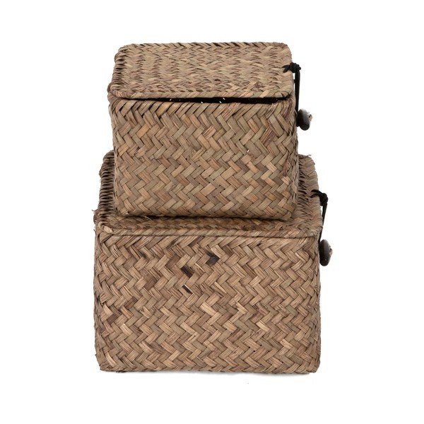 Sada 2 tmavě hnědých úložných košíků z rákosí Compactor Lidwhite-image-4