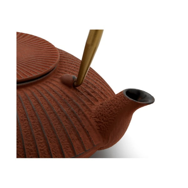 Světle červená litinová konvice na čaj 1,1 l Linhai – Bredemeijer-image-1