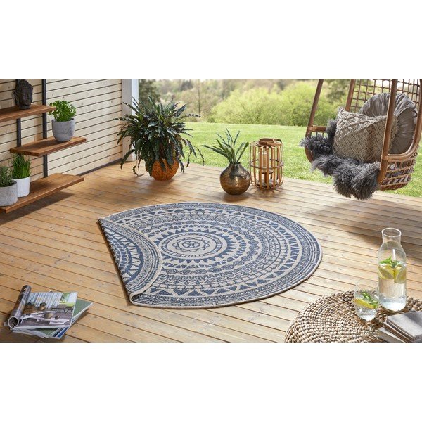 Modro-krémový venkovní koberec NORTHRUGS Coron, ø 140 cm-image-3