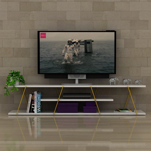 Bílý TV stolek se žlutým detailem Rafevi Tars-image-1