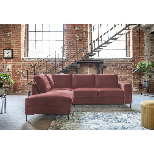 Růžová sametová rozkládací rohová pohovka (levý roh) Lofty Lilly – Miuform-image-3