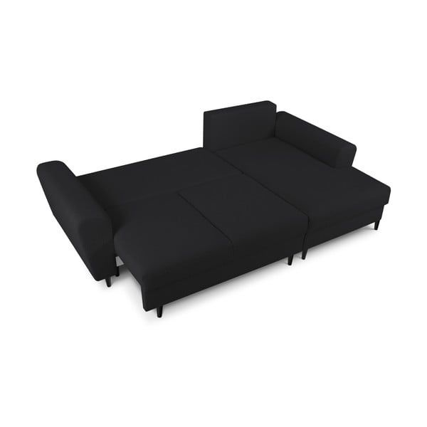 Černá rozkládací/s úložným prostorem rohová pohovka z textilie bouclé (pravý roh/s lenoškou) Kyoto – Cosmopolitan Design-image-2