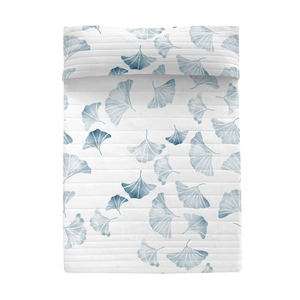 Bílo-modrý bavlněný prošívaný přehoz 180x260 cm Ginkgo – Blanc