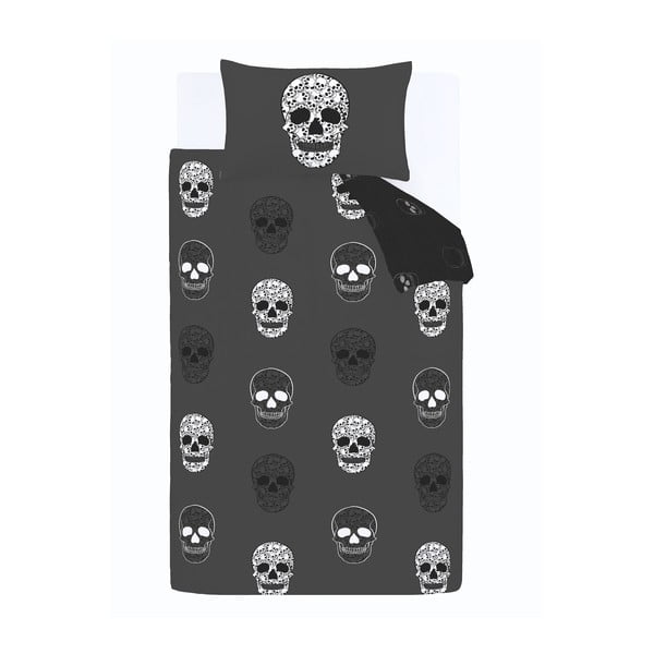 Tmavě šedé dětské povlečení na jednolůžko 135x200 cm Skulls – Catherine Lansfield