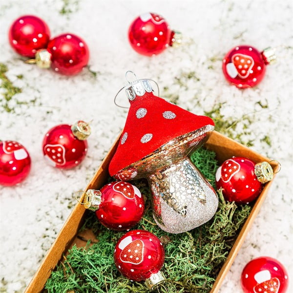 Skleněné ručně vyrobené vánoční koule v sadě 12 ks ø 3 cm Mushroom Mini – Sass & Belle-image-2