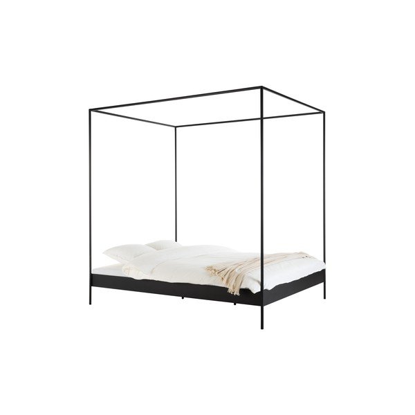 Černá ocelová dvoulůžková postel bez čela/s nebesy s roštem 180x200 cm Eton – noo.ma