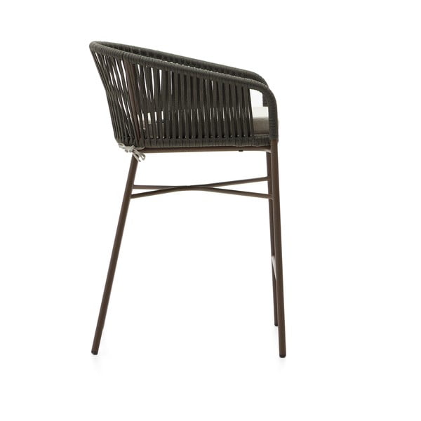 Zelená kovová/polstrovaná zahradní barová židle Yanet – Kave Home-image-3