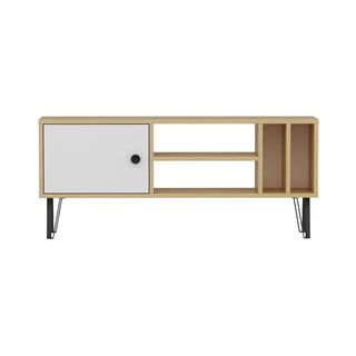 Bílý/přírodní TV stolek v dekoru dubu 120x52 cm Arven – Kalune Design