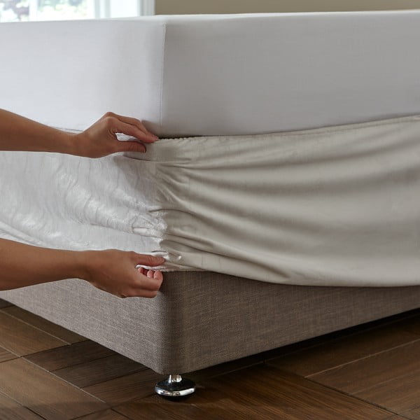 Krémový napínací sametový potah na rám postele 152x198 cm Kingsley – Catherine Lansfield-image-2