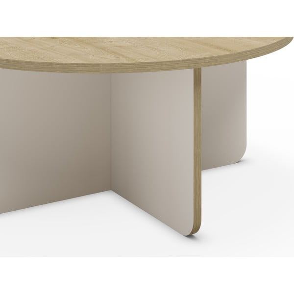 Kulatý konferenční stolek s deskou v dubovém dekoru v krémovo-přírodní barvě ø 80 cm Hillary – Marckeric-image-3