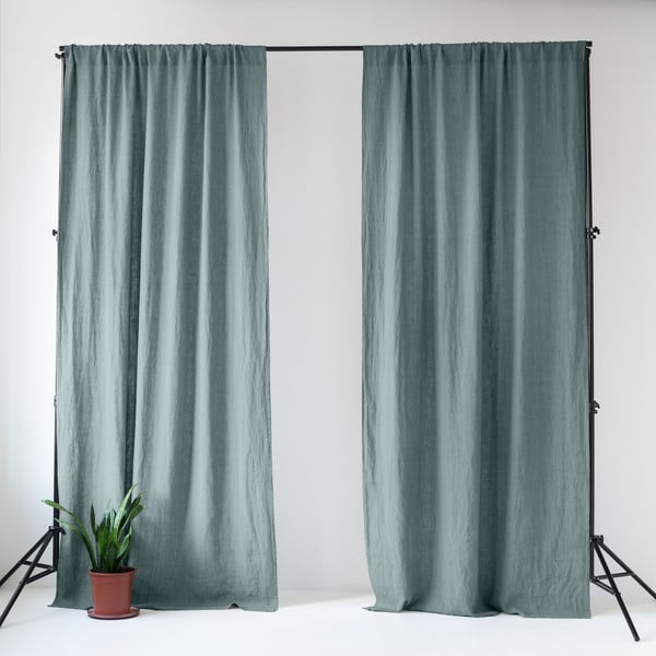 Šedomodrý lněný závěs 140x170 cm Blue Fog – Linen Tales