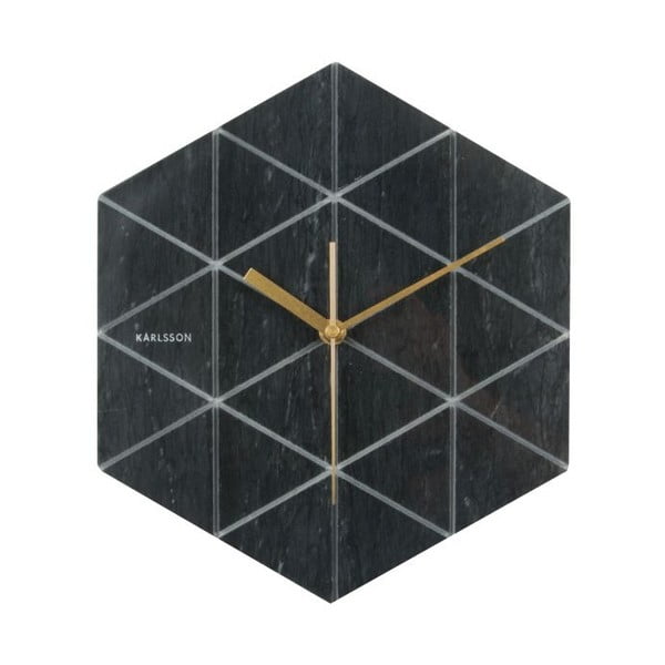 Černé mramorové nástěnné hodiny Karlsson Hexagon