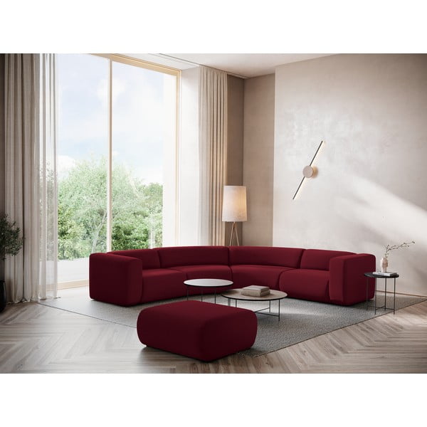 Vínová sametová rohová pohovka Ekahi – Makamii-image-1