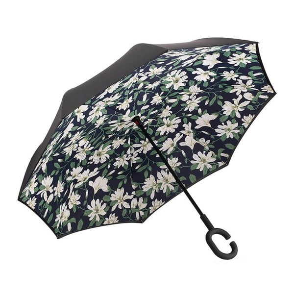 Černo-bílý deštník Magnolia, ⌀ 110 cm