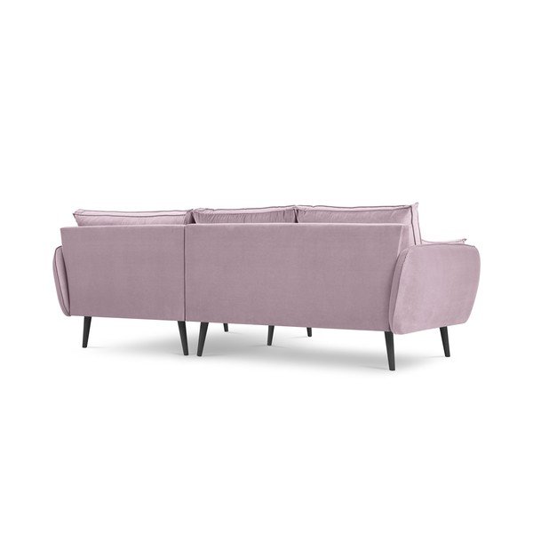 Světle růžová sametová rohová pohovka s černými nohami Kooko Home Lento, pravý roh-image-3