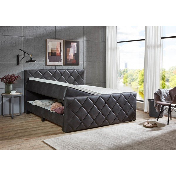 Černá boxspring postel s úložným prostorem 180x200 cm Chester – Rojaplast-image-2