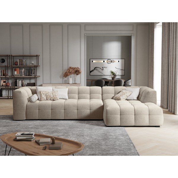 Béžová sametová rohová pohovka Windsor & Co Sofas Vesta, pravý roh-image-1