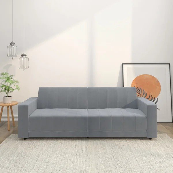 Světle šedá sametová polohovací/rozkládací pohovka 225 cm Allie – Støraa-image-1