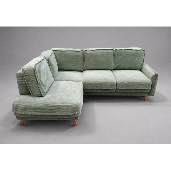 Světle zelená manšestrová rozkládací/s úložným prostorem rohová pohovka (levý roh/do L) Tori - II. jakost – Bonami Selection-image-1