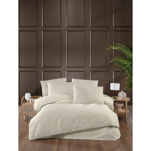 Krémové damaškové povlečení na dvoulůžko/prodloužené s prostěradlem/4dílné 200x220 cm – Mila Home