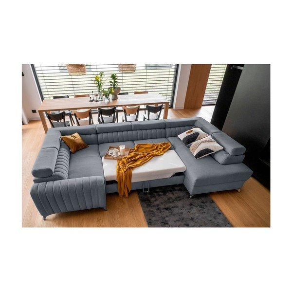 Modrá rozkládací/s úložným prostorem rohová pohovka (pravý roh/do "U") Louis – ELTAP-image-3