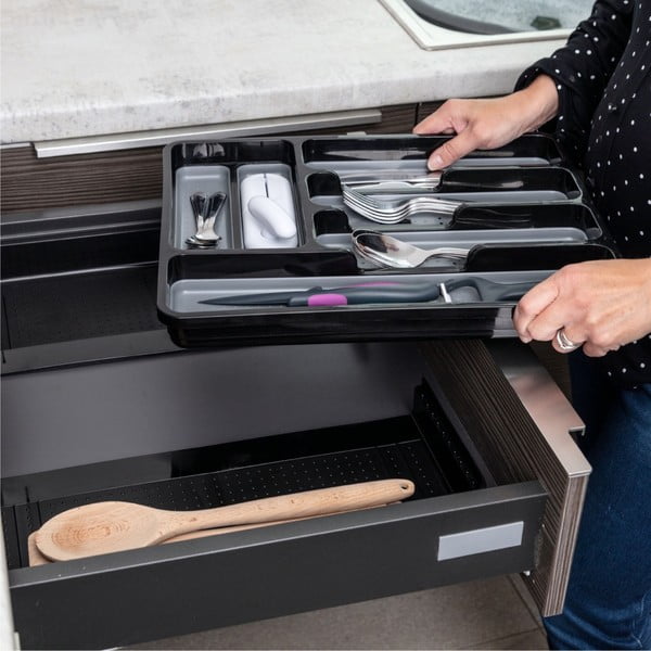 Černošedý rozšířitelný plastový příborník do zásuvky 41.5 x 35 cm - Addis-image-1