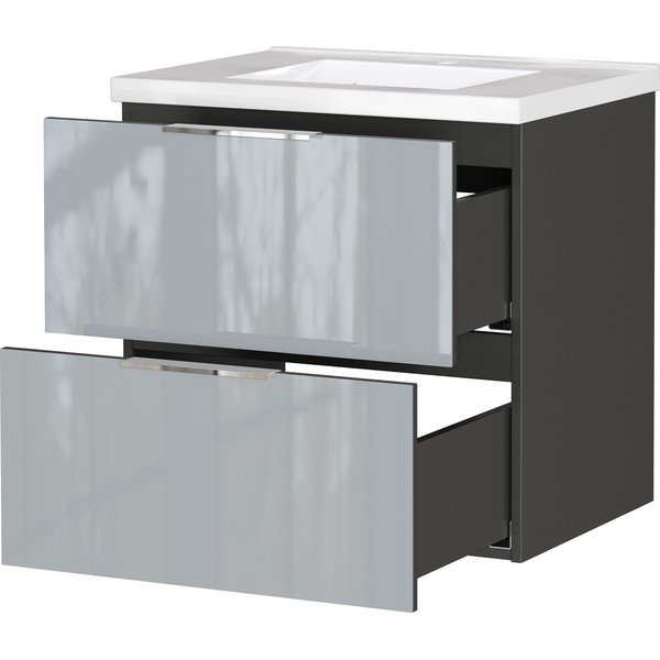 Šedá lesklá závěsná skříňka pod umyvadlo 61x61 cm Celano – Germania-image-3
