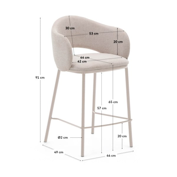 Krémová barová židle (výška sedáku 65 cm) Maina – Kave Home-image-3