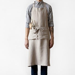 Béžová lněná zástěra Linen Tales Chef, délka 100 cm