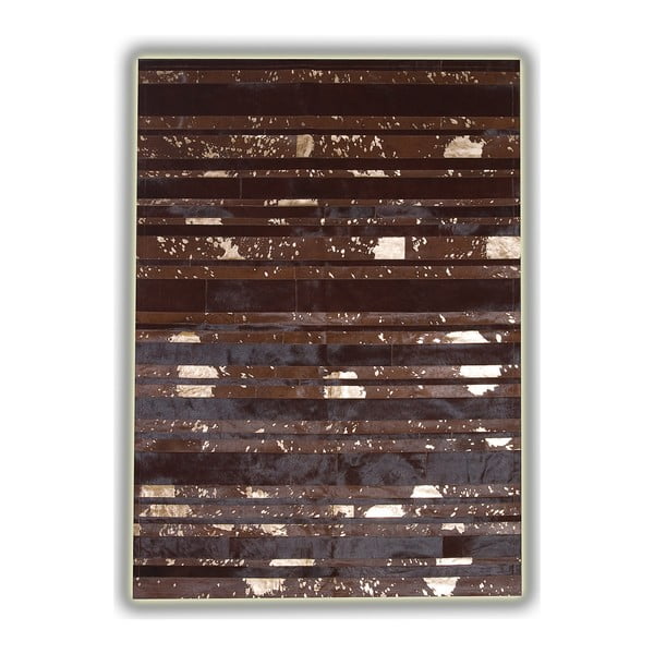Hnědý kožený koberec s detaily ve zlaté barvě Pipsa Stripes, 180 x 120 cm