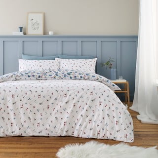 Bílo-modré flanelové povlečení na jednolůžko 135x200 cm Ophelia Floral – Bianca