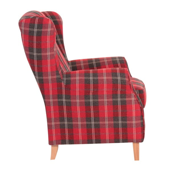Červené kárované křeslo ušák Max Winzer Lorris Vintage-image-3