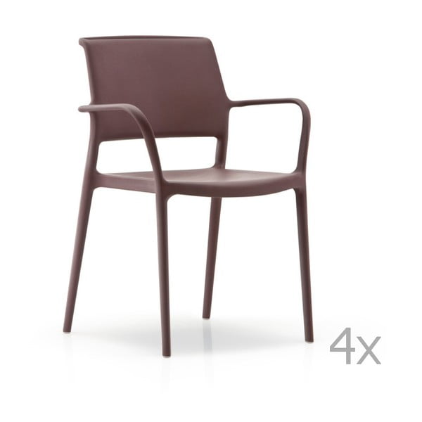 Sada 4 hnědých  jídelních židlí s područkami Pedrali Ara