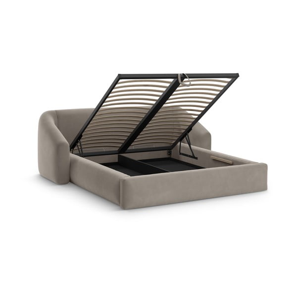 Světle hnědá čalouněná dvoulůžková postel s úložným prostorem s roštem 160x200 cm Campi – Cosmopolitan Design-image-1